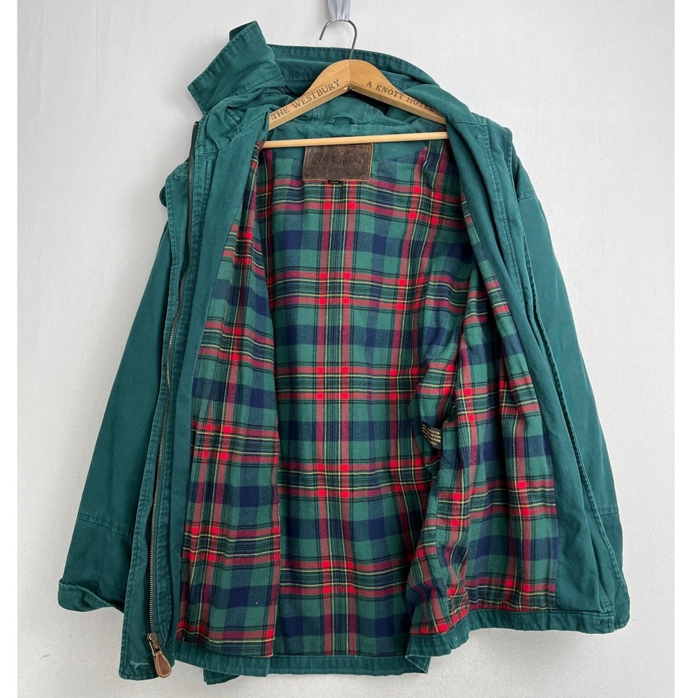 Vintage Express Forest Green Plaid Lined Hooded Anorak Parka Jacket M - Picture 5 of 8